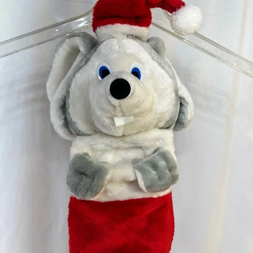 Smithy Gray Mouse Santa Hat Plush Christmas Stocking 27